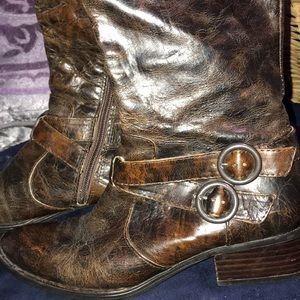 #204-(7)BORN crown Brown marble distressed Leather Knee High Riding Boots